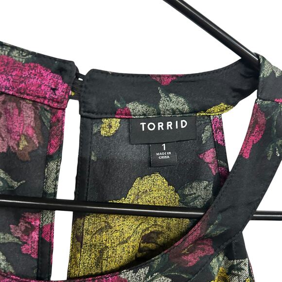 Dark‎ Feminine Floral Peplum Tank Torrid Jacquard Statement Glam Size 1X - Picture 5 of 7